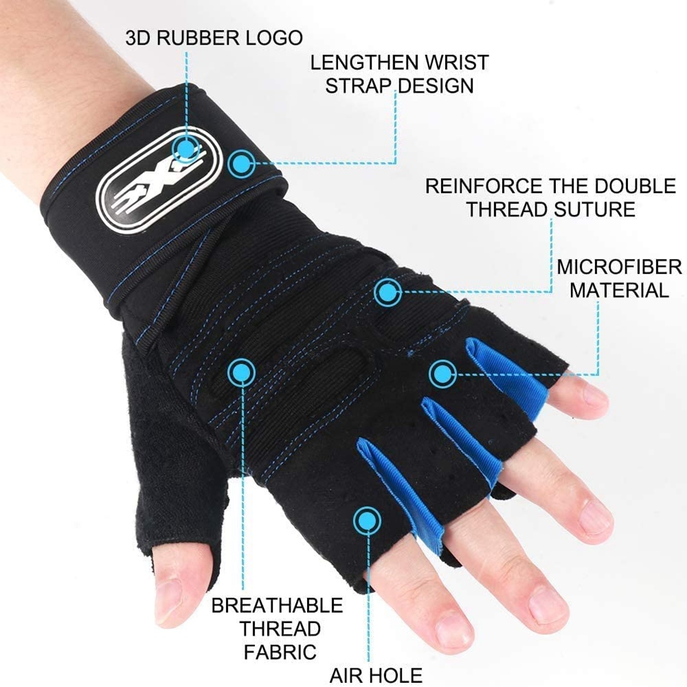 Trainingshandschuhe für Männer und Frauen, Gewichtheben, Halbfinger-Handschuh mit Handgelenkbandage für Fitnessstudio, Sport, Ausbildung, Fahrrad, Motorradfahrer