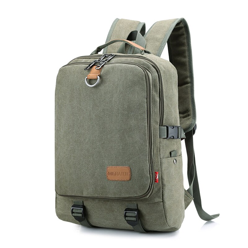 Canvas casual 's laptop ryggsekk merke trend enkel mann reise ryggsekk slitesterk skole bag sport bag gutt: Militærgrønn