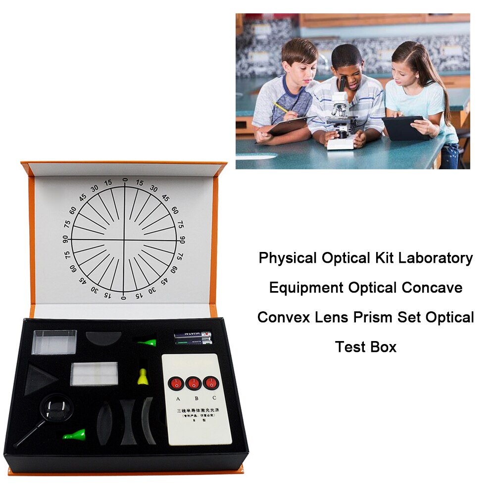 Kit óptico físico equipamento de laboratório óptico côncavo convexo lente prisma conjunto caixa teste óptico