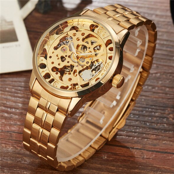 Shenhua Luxe Full Staal Golden Automatische Mechanische Horloge Mannen Zilver Skeleton Analoge Horloge Mannelijke Relogio Mascualino: S007