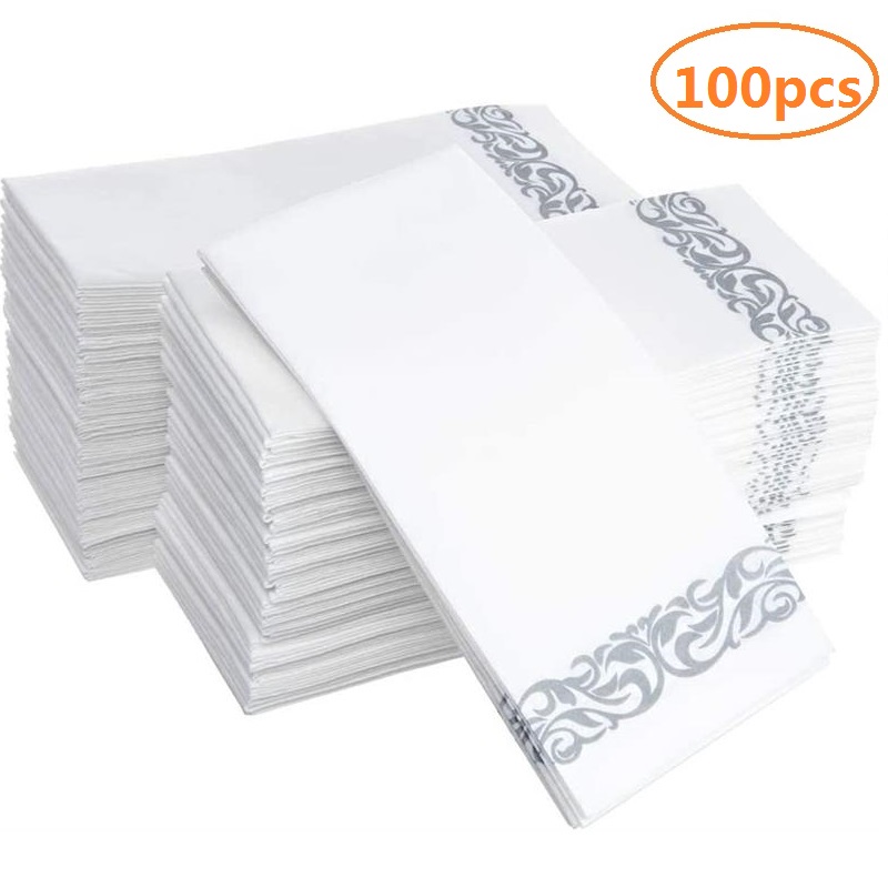25-100pcs Soft Absorbent Disposable Hand Towels Linen-Feel Paper Hand Towels Durable Decorative Bathroom Hand Napkins Parties: 100 Silver Tissue