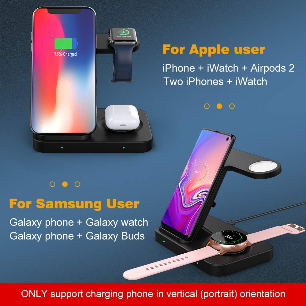 Caricatore senza fili 5 in 1 Supporto per Mela iWatch Aripods pro/2 galassia Ingranaggio Orologio Qi 15W Veloce di ricarica per il iPhone 11 XS Samsung S10