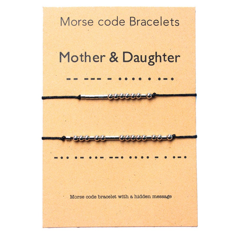 Mor og datter armbånd morse kode smykker til hendes perler i rustfrit stål på silkesnor inspirerende til kvinder piger