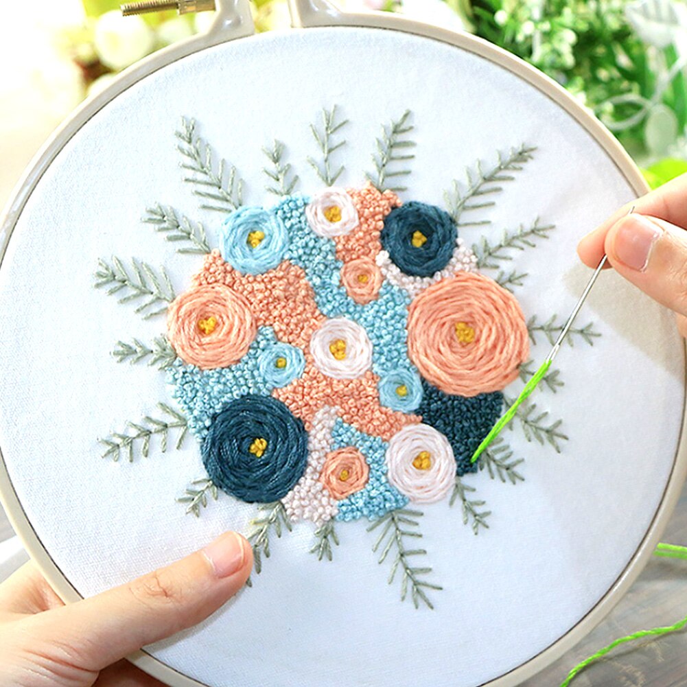 DIY Starter Kit Ribbon Painting Plants Pattern Embroidery Flowers Handwork Needlework Threads Tools Home Decoration Cross Stitch