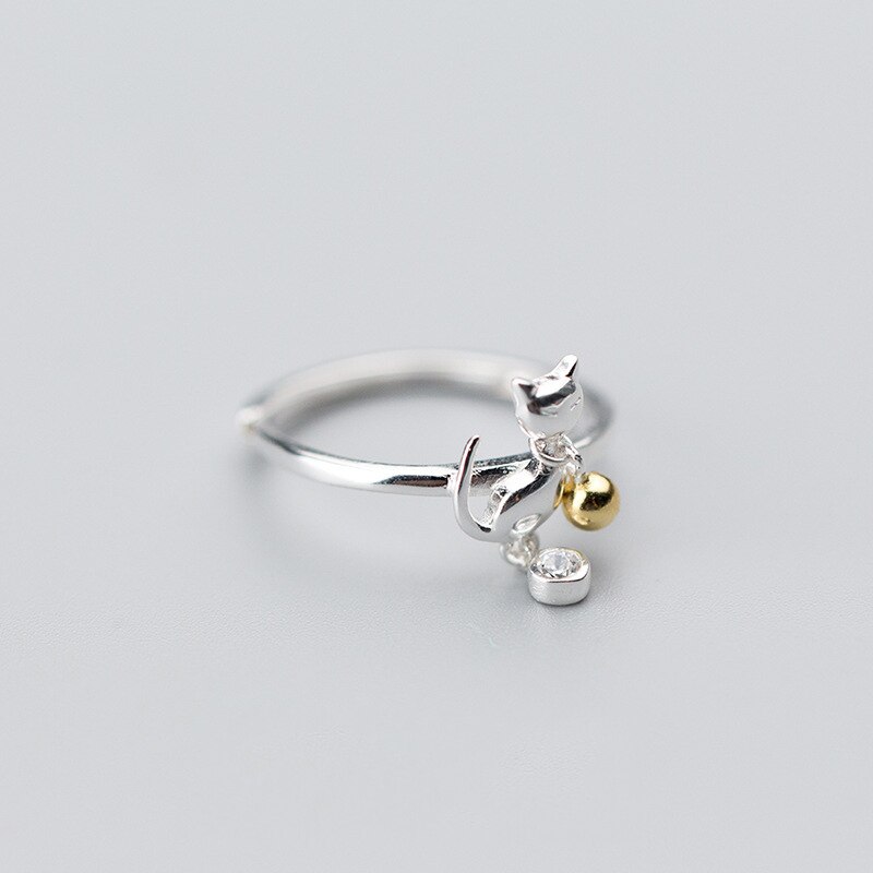 Bamos Weibliche Katze Ring Einfache Echt Silber Farbe Offene Ringe Für Frauen Jahrgang Hochzeit Ebene Schmuck