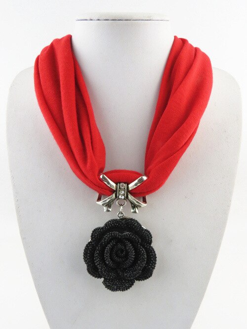 Classic Black Rose Flower Pendant Tassel Scarf Necklace Soft Cotton Neck Wrap Party Short Polyester Scarf Women: 2