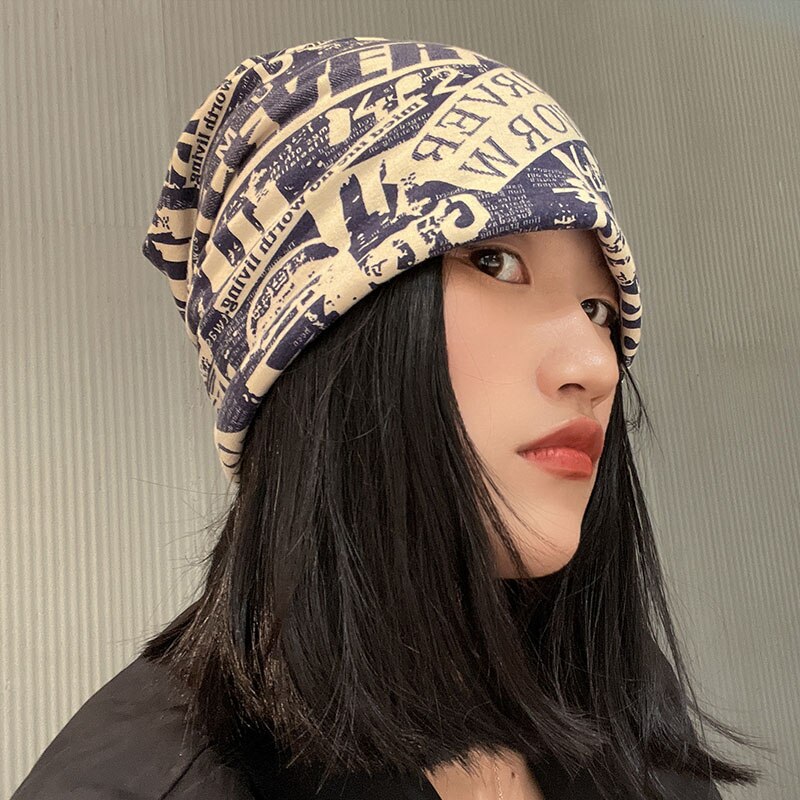 Unisex hue hue efterår behagelig bomuldshue mænd retro strik hue kvinder balaclava sport tørklæde bobble hat forårs strik: Marine blå