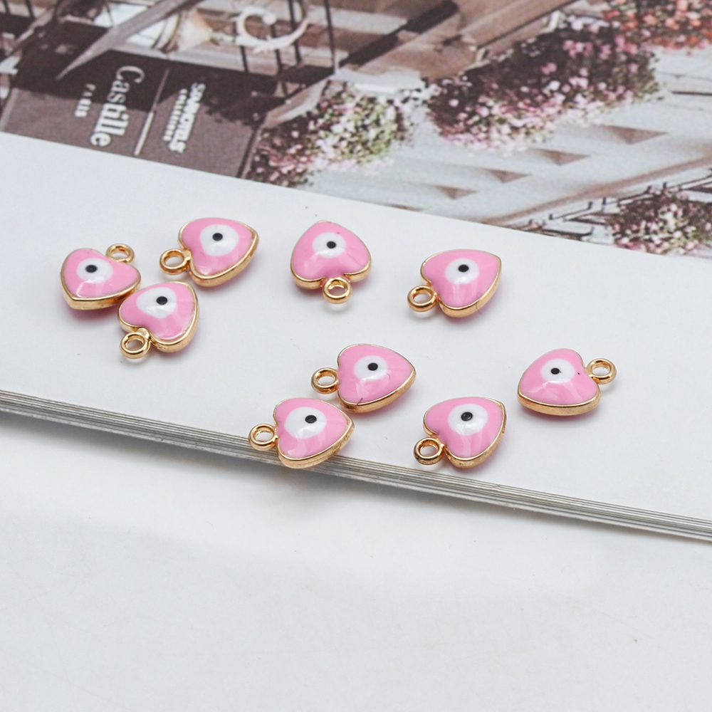Amuleto de ojo de la suerte para fabricación de joyas, colgante de corazón, gota de doble cara, aleación de aceite, colorido, mal de ojo, accesorios de pulsera, 20 piezas por lote