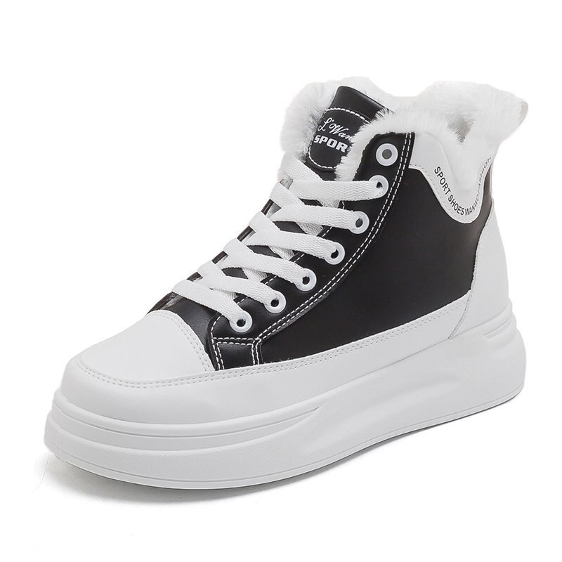 Winterschoenen, warme schoenen voor dames, platformschoenen, casual pluche hoge sneakers, dikke sneakers voor dames, damesschoenen met mandje: Zwart / 7