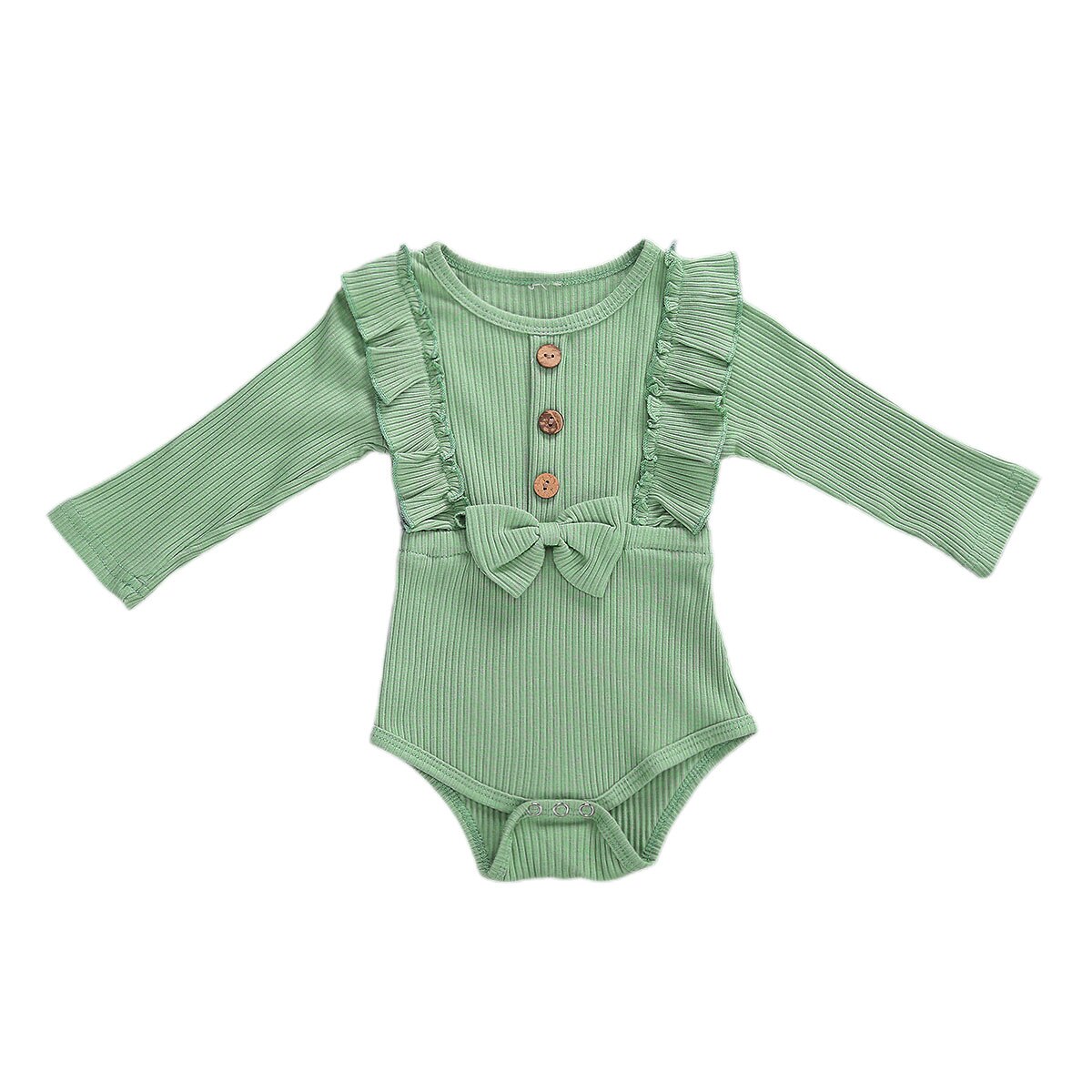 0-18 mois volants à manches longues body pour -né infantile bébé filles couleur unie noeud papillon combinaisons: green / 3M