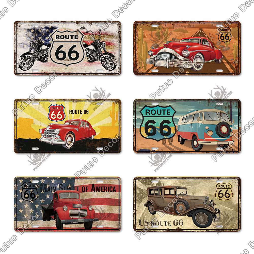 Putuo Decor-placa de matrícula Route 66, letrero de Metal Vintage para Bar, Pub, Gasolinera, garaje, hombre, cueva, decoración de pared del hogar