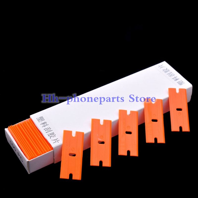 100Pcs Window Keramische Oven Scheermes 1.5 "Blade Plastic Handvat Auto Film Gereedschap Schoonmaken Mes Lcd Oca Blade: Orange