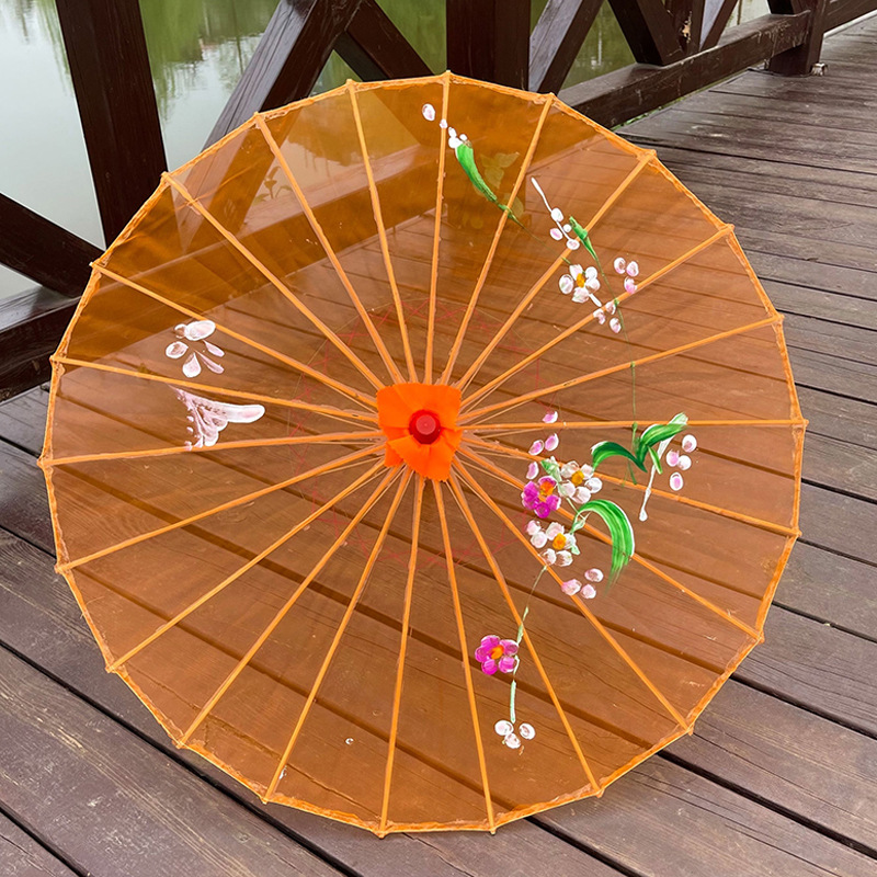 Transparent Silk Umbrella Dance Craft Umbrella Photography Decoration Ceiling Ancient Costume Prop Umbrella Women Hanfu Cosplay: Orange