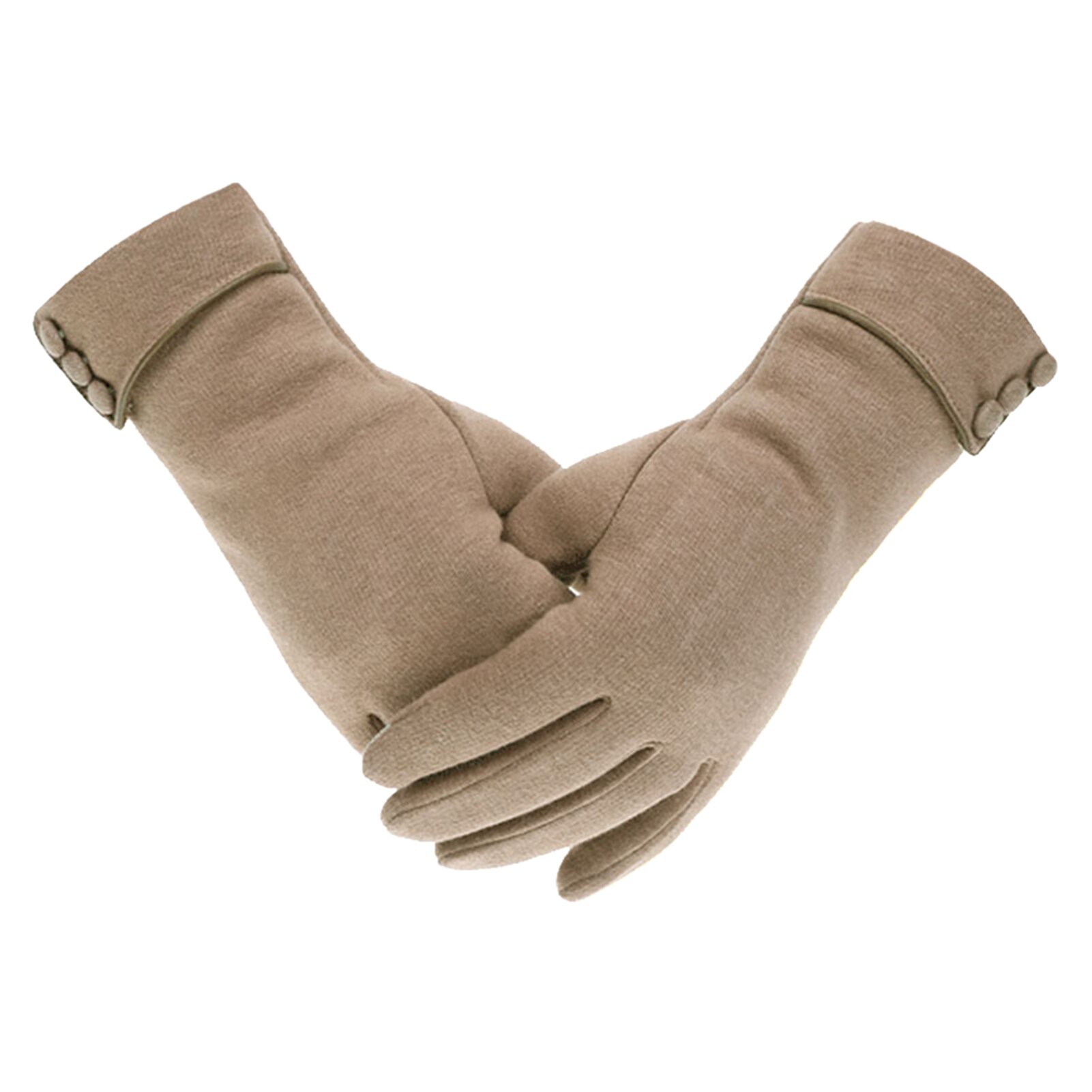 1 par handsker kvinder fleeceforing varme termiske handsker berøringsskærm fuldfinger vinter vindtæt vanter kvindelige cykelhandsker: Khaki