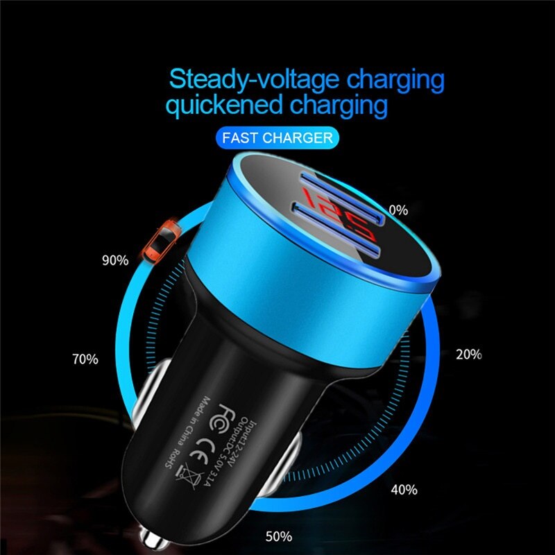 Chargeur de voiture avec affichage LED 3.1A, double port USB, adaptateur de Charge rapide pour téléphone portable, pour iPhone 12 11 Pro, Samsung, Xiaomi, Huawei, LG