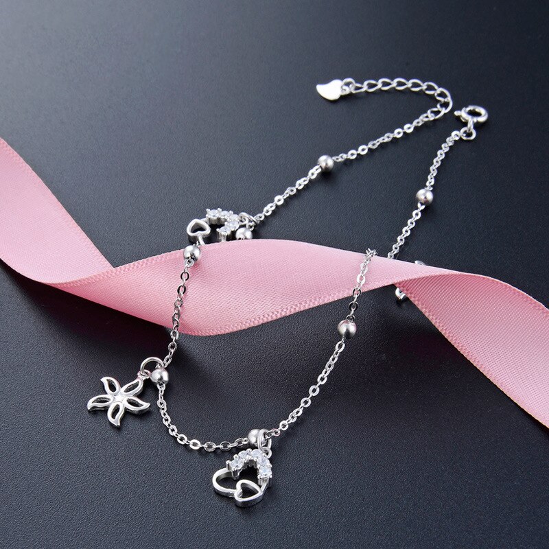 Miqiao Armband Enkel Vrouwen 925 Sterling Zilveren Voet Body Chain Op Been Dames Sieraden Blad Liefde Eenvoudige Zomer Accessoires: Default Title