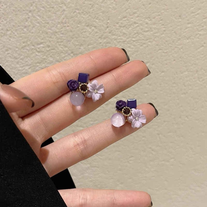 Taro-Boucles d'oreilles à tige fleur violette pour femmes, boule ronde en cristal, mini boucles d'oreilles mignonnes pour filles, bijoux d'oreille à la