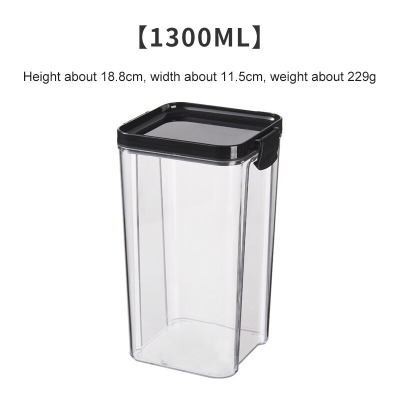 4 Different Capacity Plastic Sealed Cans Kitchen Organizer Storage Box Transparent Food Canister Keep Fresh Clear Container: Black1 1300ml