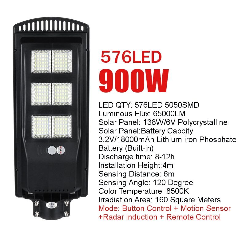 LED Solar Street Light 300W 600W 900W PIR Motion Sensor Wtaerproof IP65 Black LED Remote Control Outdoor Garden Wall Lamp