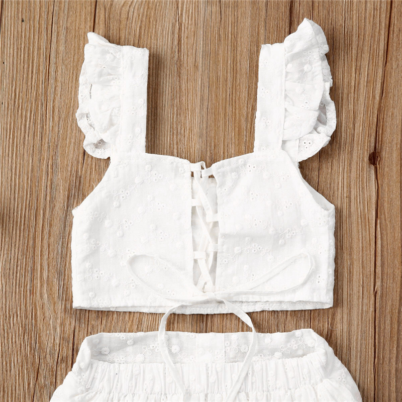 Toddler Kids Baby Girls Top senza maniche bianco T-shirt con volant bottoni gonne abiti estivi set 2 pezzi estate