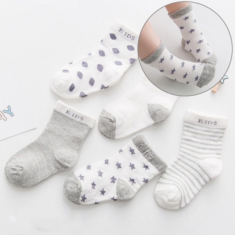 5 paren/partij Baby Katoenen Sokken Star Moon Print Pasgeboren Sokken Set voor Meisjes Jongens Zomer Mesh Zachte Peuter Sokken voor 0-1 jaar