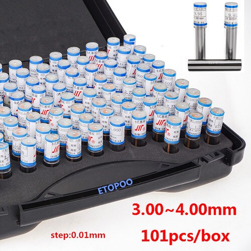 1,00 ~ 2,00mm ~ 3,00mm ~ 4,00 ~ 5,0 calibrador de pasador de acero de precisión paso 0,01mm Juego de calibrador de enchufe liso herramienta de medición de pasadores, 101 unids/lote: 3.00-4.00mm 101pcs