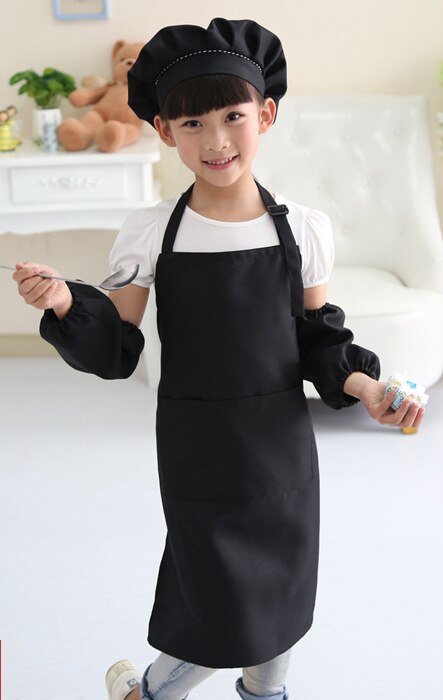 freundlicher kunst Küche Schürzen Taillen 9 Farben freundlicher Schürzen mit Hülse & Koch Hüte für Malerei Kochen Backen 4 teile/satz: XL / Schwarz