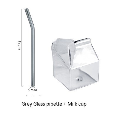 Creatieve Japanse Vierkante Melk Cup Hittebestendig Glas Melk Doos Verse Melk Doos Thuis Ontbijt Cup: grey pipe and cup