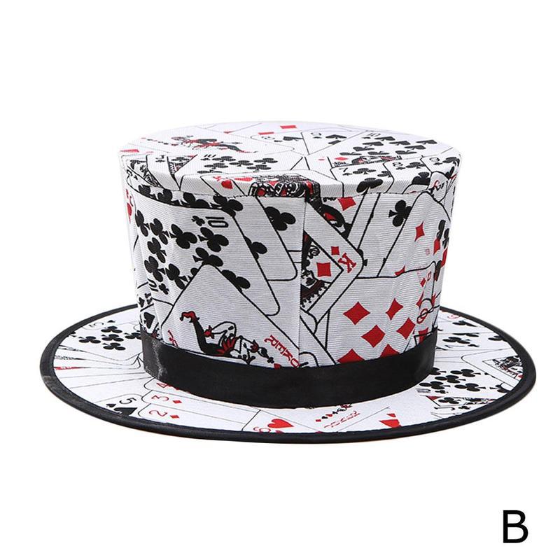 Folding Top Magic Hat Spring Magic Tricks Red Black Playing Card Pattern Appearing Vanishing Hat For Kids Close-up Magic Display: B