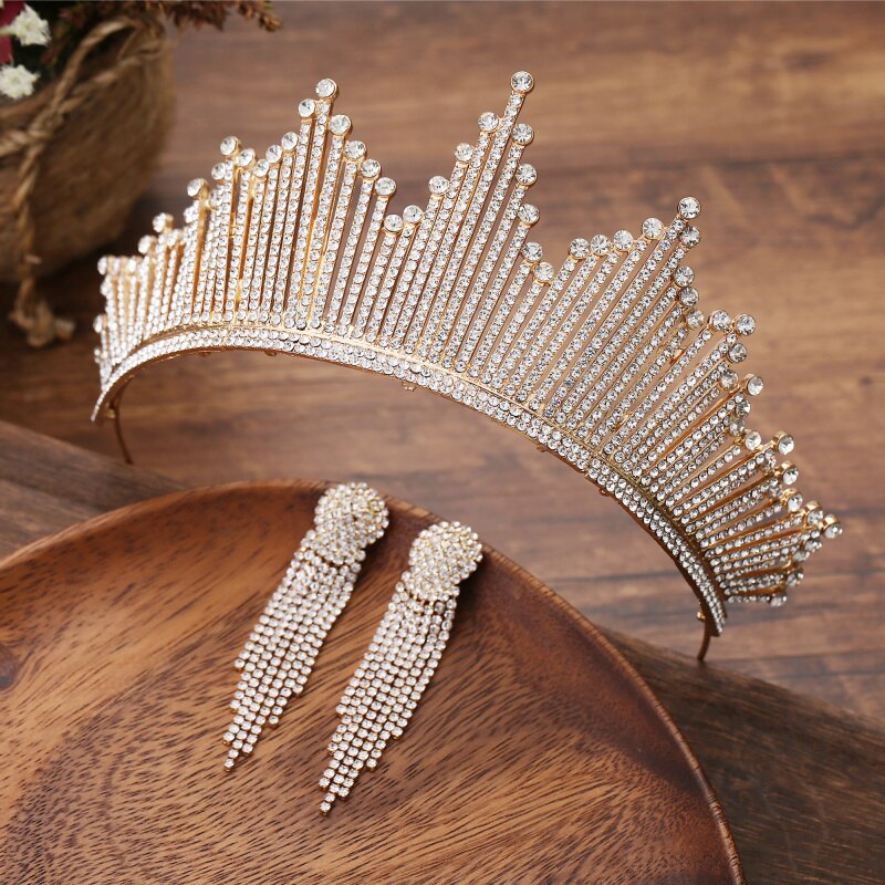 Bling bling sæt kroner øreringe brude smykker tilbehør bryllup diadem rhinestone krystal hovedstykke formel bolero brude wrap