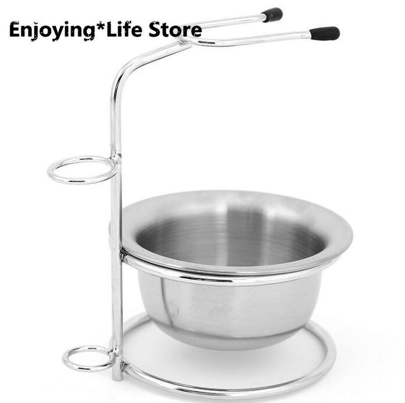 Rustfritt stål barbersett herre barberhøvel barberbørste stativ og hvit såpeskål barberhøvel holder barbermaskin holder