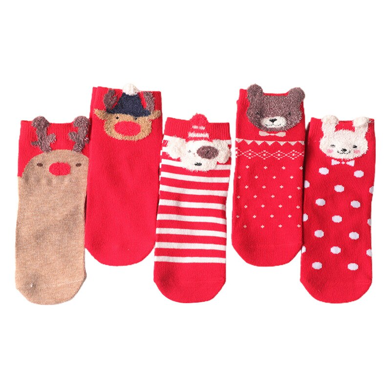 Calcetines de algodón para bebé, niño y niña, dibujos animados de copo de nieve, alce, Papá Noel, pingüino de Navidad, 5 pares,: B Set / 6 TO 8