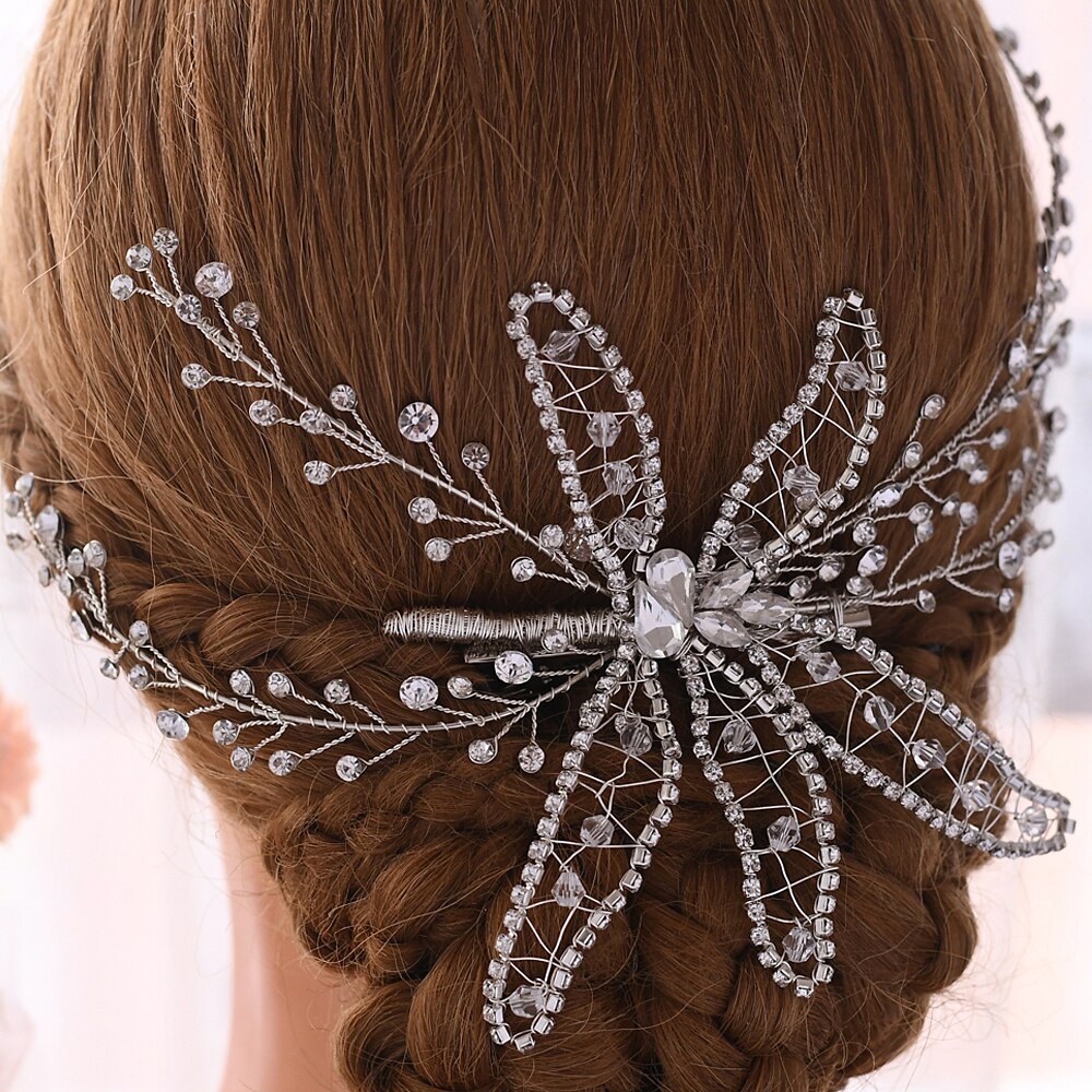 Trixy  h281- 's prachtige bruidshoofdband met strass-steentjes, bruidskam met strass-steentjes, delicate tiara voor bruidshaar
