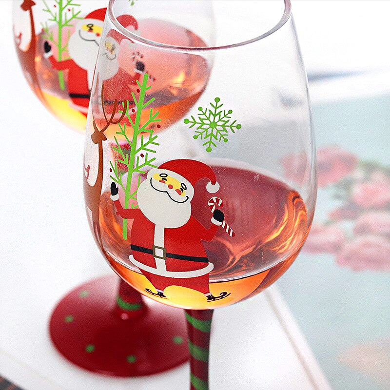 1/2Pcs 450ml Christmas Wine Glass Cup Hand Painted Santa Claus Wine Crystal Goblet Home Decoration Christmas Party Drinkwar