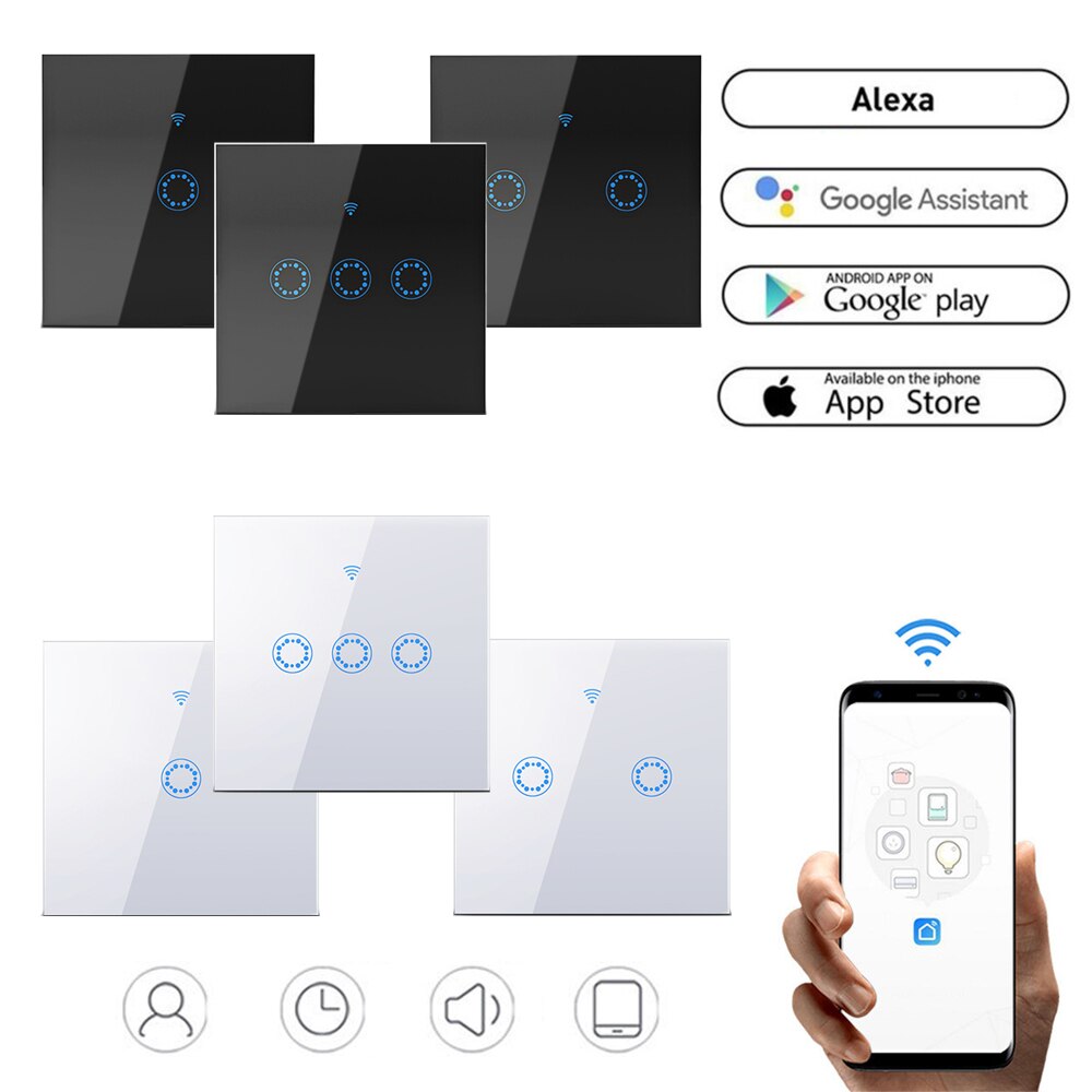 1/2/3 Gang Smart WiFi Light Switch Interruptor Touch Wall Power Switch App Remote Control Intellegent Switch For Alexa/Echo Home