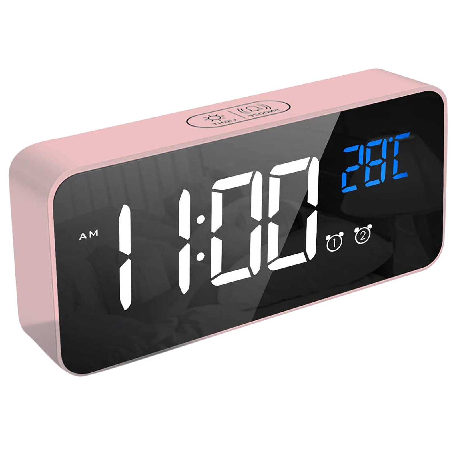 LED Mirror Alarm Clock Sound-Activated Clock Rechargeable Bedside Music Clock Multiple wake-up music#55: Pink 