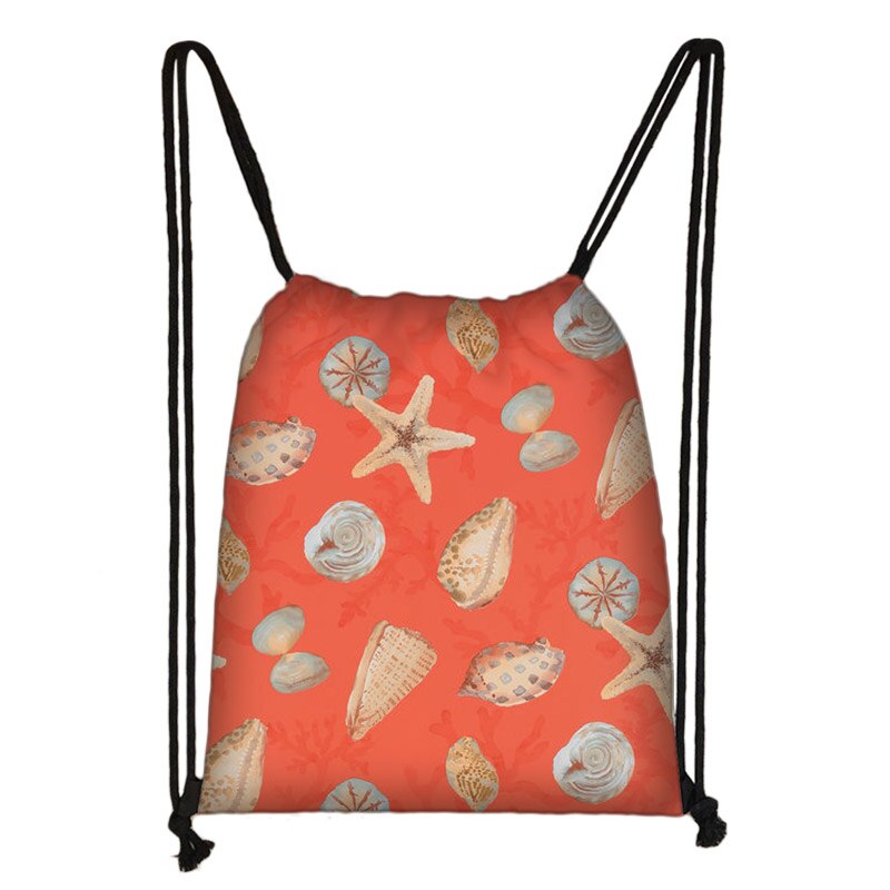 Zee Conch Tekening Afdrukken Trekkoord Tas Vrouwen Opbergtas Jongens Meisjes Casual Fish Zeester Patroon Reistassen Boekentas