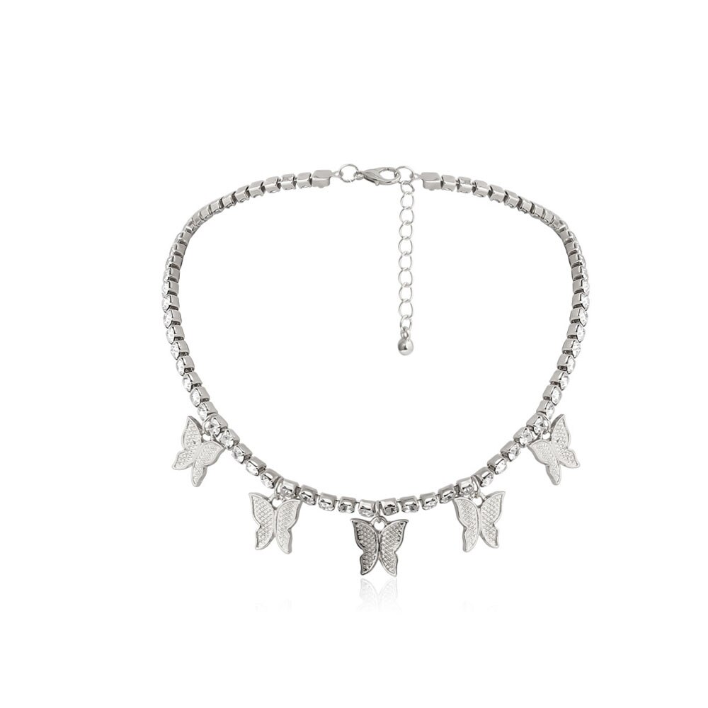 Stonefans Monarch Vlinder Ketting Hanger Rhinestone Sieraden Voor Vrouwen Bling Crystal Choker Verklaring Ketting Tennis Chain: Silver