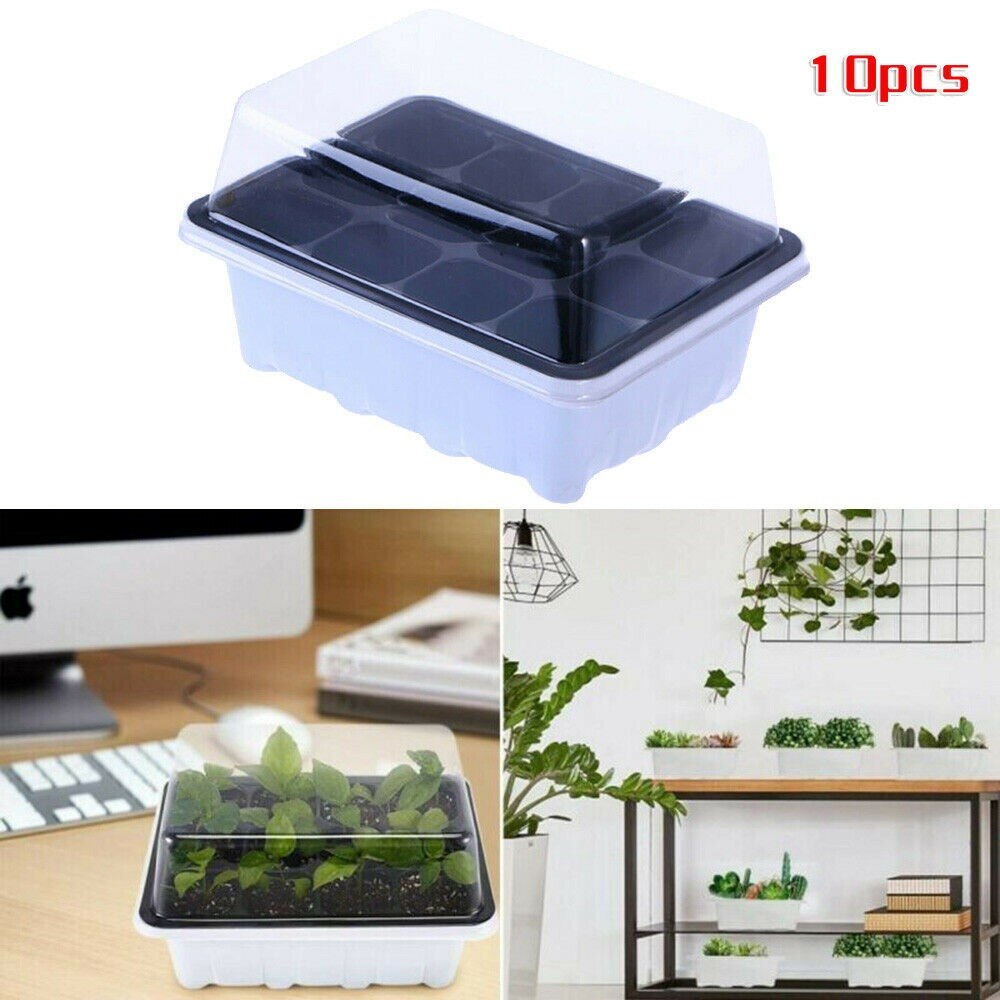 10PCS Seed Starter Propagation Tray 12 Cell Seedling Plant Clone Greenhouse