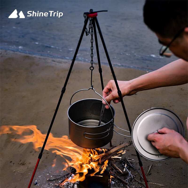 ShineTrip Camping Picnic Cooking Tripod Hanging Pot Outdoor Durable Portable Campfire Picnic Pot Fire Grill Hanging Tripod