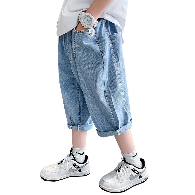 Estate nuovo arrivo bambini ragazzi pantaloncini Jeans al ginocchio elastico in vita pantaloni di Jeans pantaloncini abbigliamento per bambini 5 6 7 8 9 10 11 13 14 anni