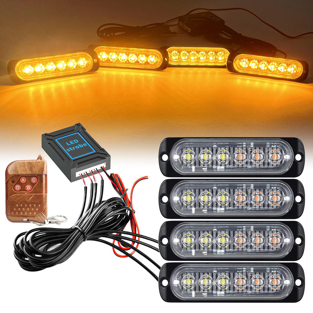 Luz de rejilla delantera para coche, luz estroboscópica de policía ámbar, Control remoto inalámbrico de emergencia, señal de Flash, baliza de bombero, lámpara de advertencia de 12V 24V