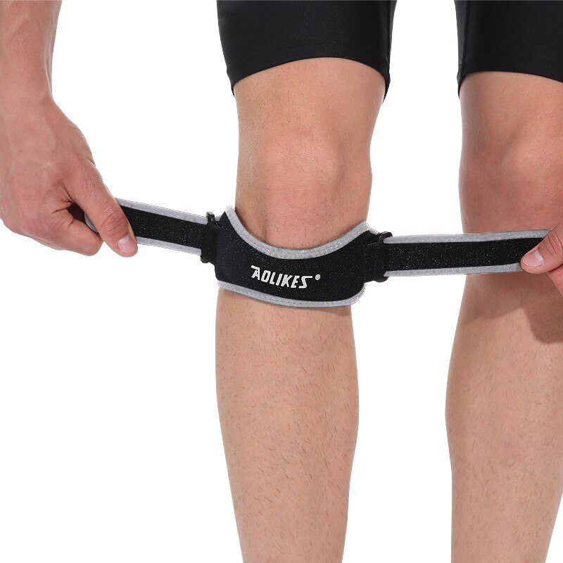 Aolikes sport dobbeltvirkende knæbånd støttebånd knæbøjlebeskyttelse smertelindring patella senebetændelse sundhed: Sort med grå