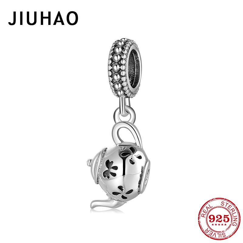 Hermosa tetera de flores de Plata de Ley 925 Love life, colgantes de cuentas aptos para pulseras de dijes, joyería para hacer pulseras de plata 925