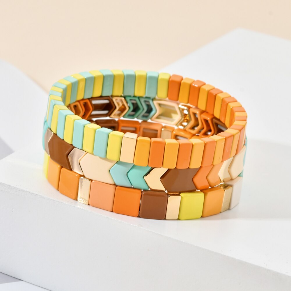 Bohemian Summer Bracelet Handmade Friendship Stackable Enamel Tile Bracelets Bangles Luxury Jewelry for women