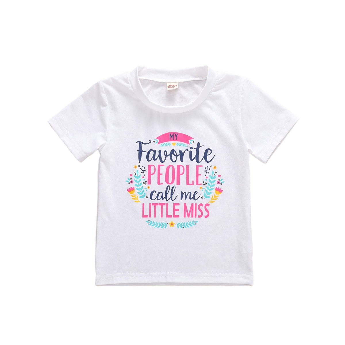 Toddle Baby Girls T Shirts Tops Floral Letter Print Short Sleeve White Cotton Tops 1-5Y Summer