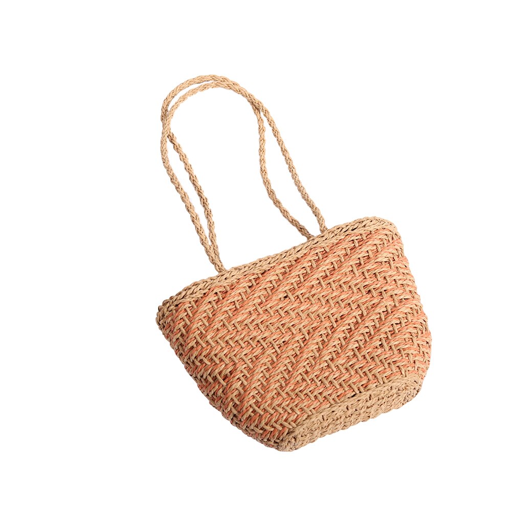 Vintage Straw Shoulder Weaving Bucket Beach Bag Women Woven Rattan Small Beach Summer Bucket Totes Handbags: Red