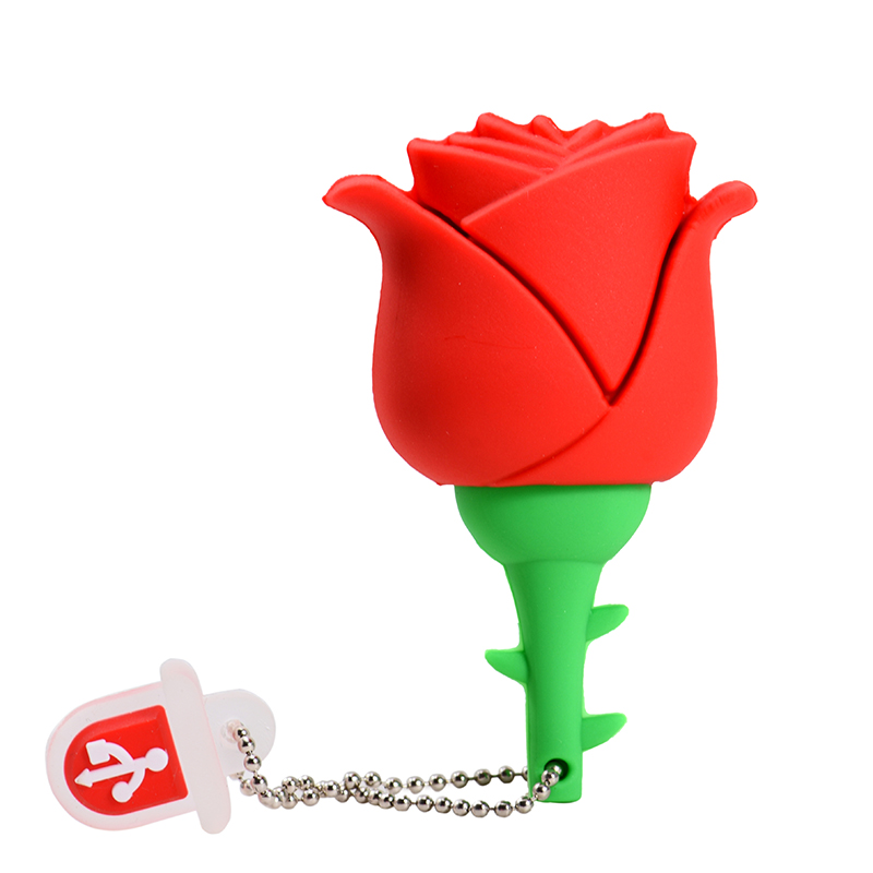 Unidades flash USB de rosa roja de dibujos animados, memoria rosa de 128GB, 64GB, para niños, Pen Drive, llavero colgante gratuito de 32GB: Rojo / 8 GB