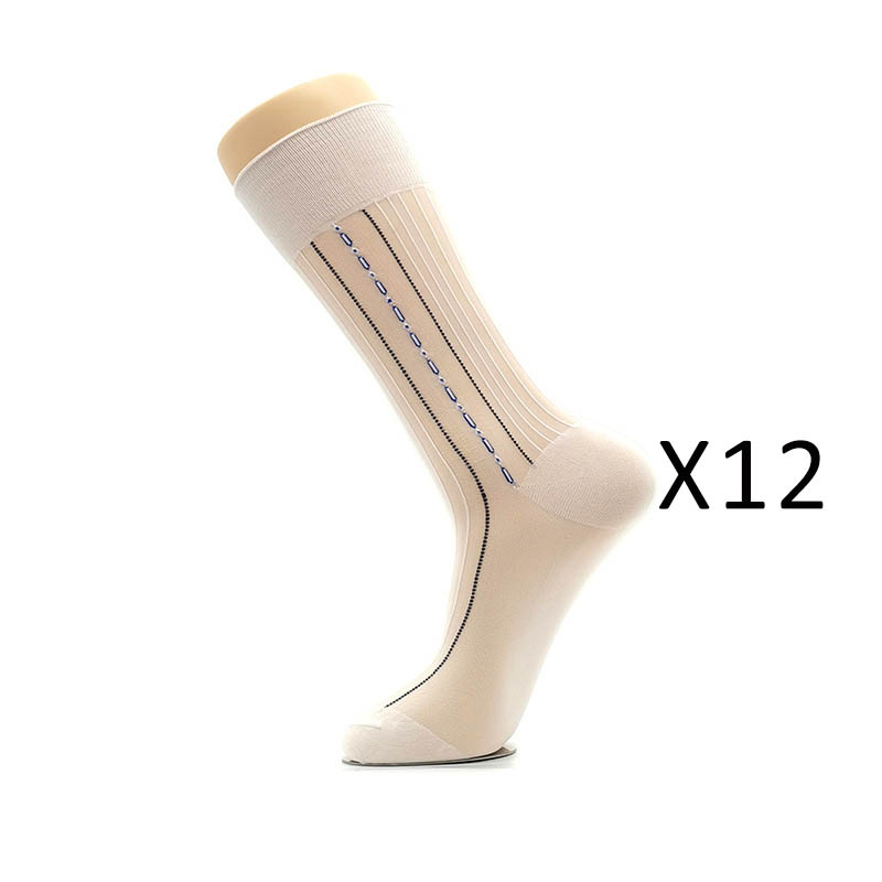 12 Pairs Large Size Summer Socks Mens Nylon Thin Breathable Middle-Eged Elderly Silk Socks Business Work Party Dress Long Socks: 10