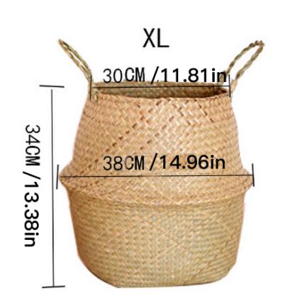 Straw Foldable Hanging Rattan Flower Basket Handmade Wicker Plant Pot Planter Modern Flowerpot Home Decorative: XL